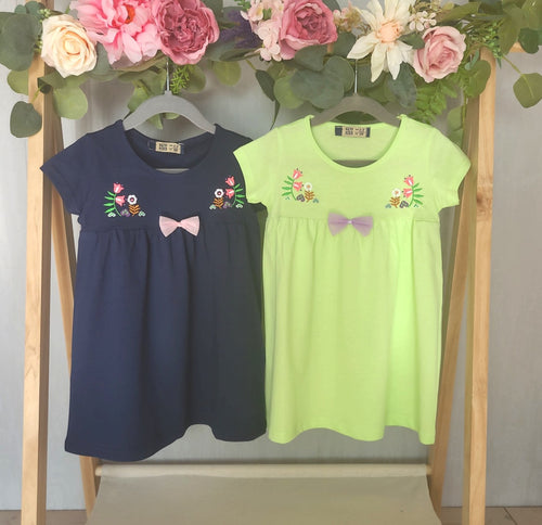 Floral embroidered summer dress in two colourways, navy or lime that are easy and comfy to wear