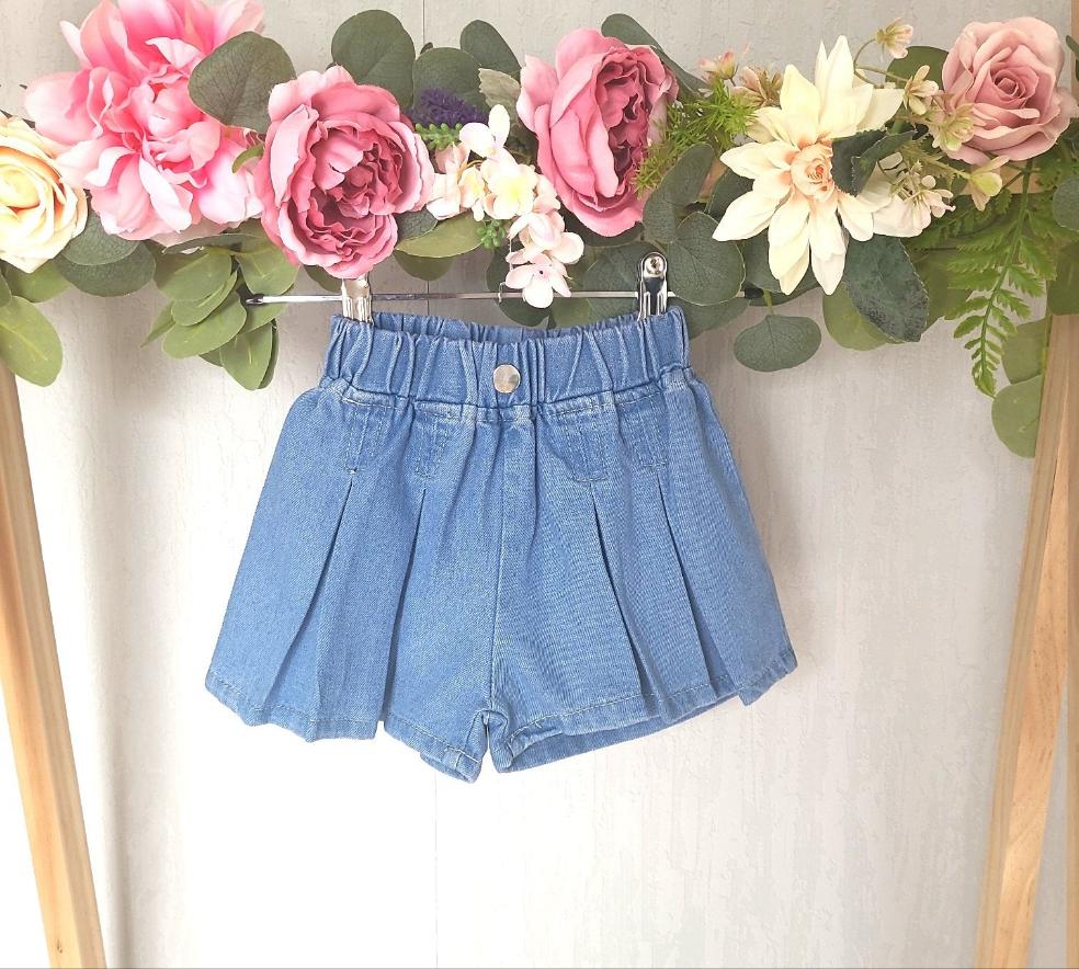 Girls Pleated  Denim Shorts