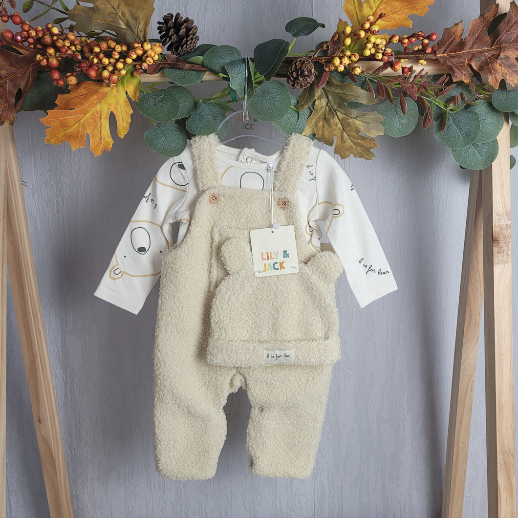 Baby Neutral 3 Piece Sherpa Dungaree Set