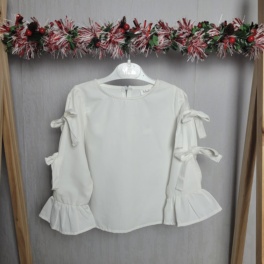 Girls White Bow Sleeve Blouse