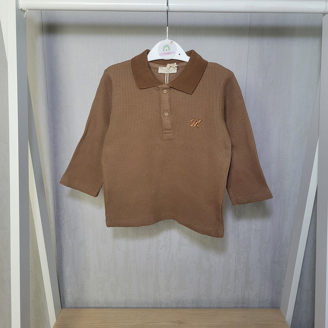 Boys Organic Brown Waffle Top