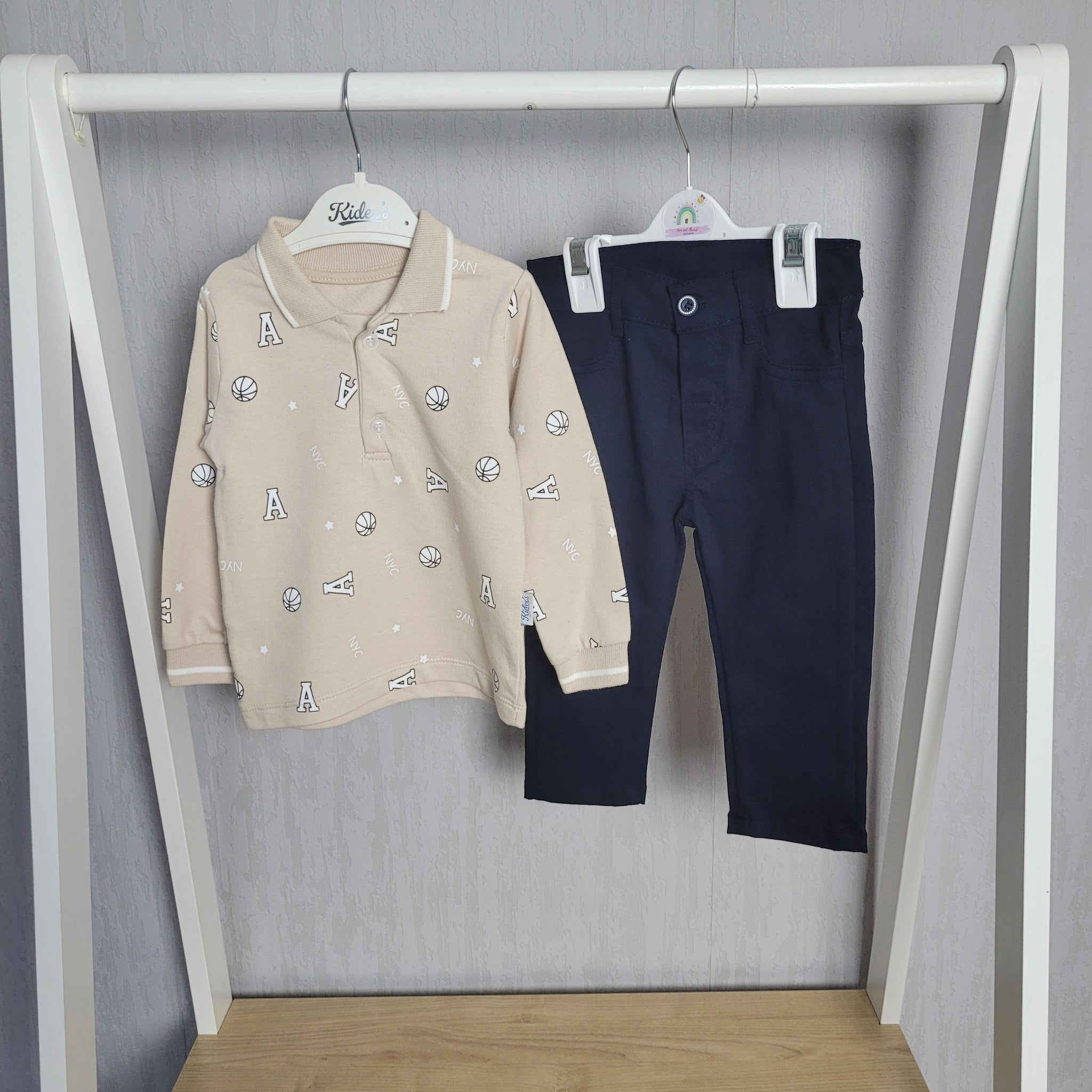 Baby Boys Neutral Polo Shirt and Navy Chinos Jam and Thread