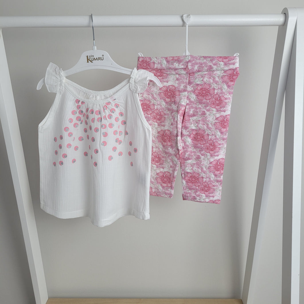 Girls Floral Pink and White Summer Legging Set