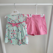 Load image into Gallery viewer, Girls Pink and Mint Shorts and Blouse Set
