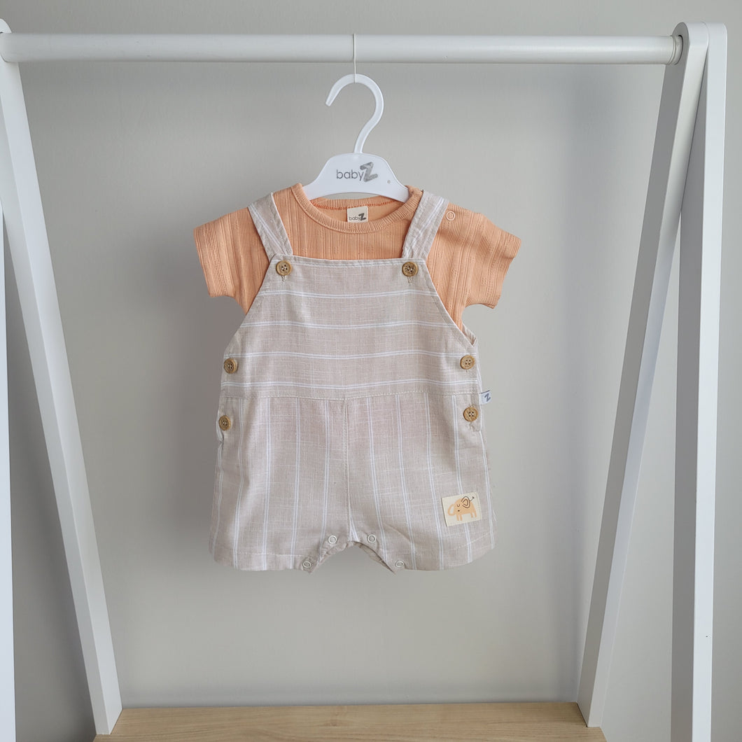 Baby Boys Neutral Stripe Dungaree Set