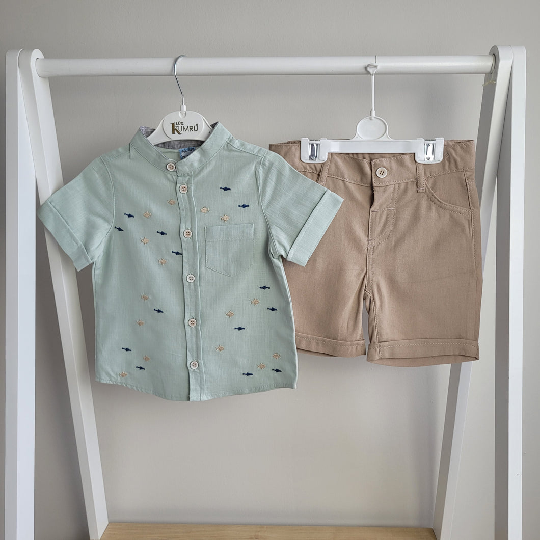 Boys Neutral Grandad Shirt and Shorts Set