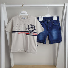 Load image into Gallery viewer, Boys Luxury Beige T-Shirt and Denim Shorts Set
