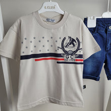 Load image into Gallery viewer, Boys Luxury Beige T-Shirt and Denim Shorts Set
