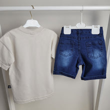 Load image into Gallery viewer, Boys Luxury Beige T-Shirt and Denim Shorts Set
