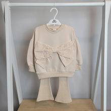 Load image into Gallery viewer, Girls Beige Bow Sweater and Ribbed Flares
