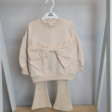 Load image into Gallery viewer, Girls Beige Bow Sweater and Ribbed Flares
