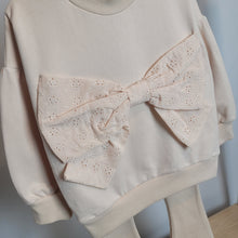 Load image into Gallery viewer, Girls Beige Bow Sweater and Ribbed Flares
