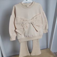 Load image into Gallery viewer, Girls Beige Bow Sweater and Ribbed Flares
