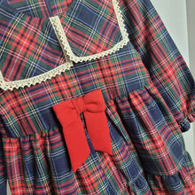 Load image into Gallery viewer, Girls Red Collar Tartan Dress
