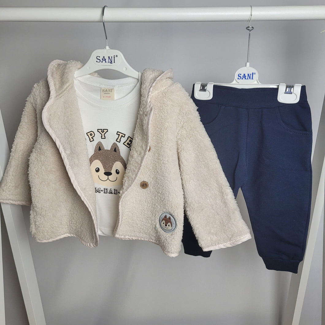 Baby Boys Cream Fleece Jacket and Jogger Set