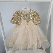 Load image into Gallery viewer, Girls Gold Sequin and Tulle Party Dress
