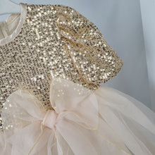 Load image into Gallery viewer, Girls Gold Sequin and Tulle Party Dress
