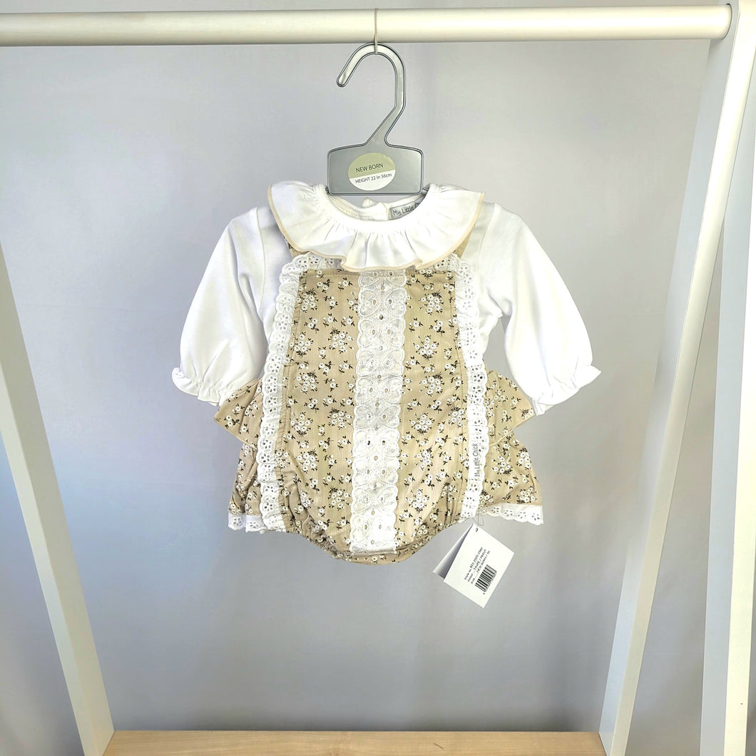 Baby Girls Beige Floral Romper Set