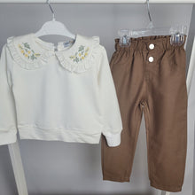 Load image into Gallery viewer, Girl&#39;s Floral Collar Top and Trousers Set
