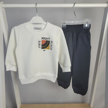 Load image into Gallery viewer, Boys Navy and White Slogan Tracksuit
