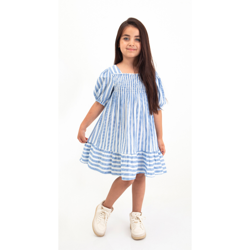 Girls Blue Striped Dress