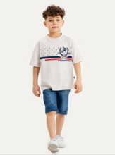 Load image into Gallery viewer, Boys Luxury Beige T-Shirt and Denim Shorts Set
