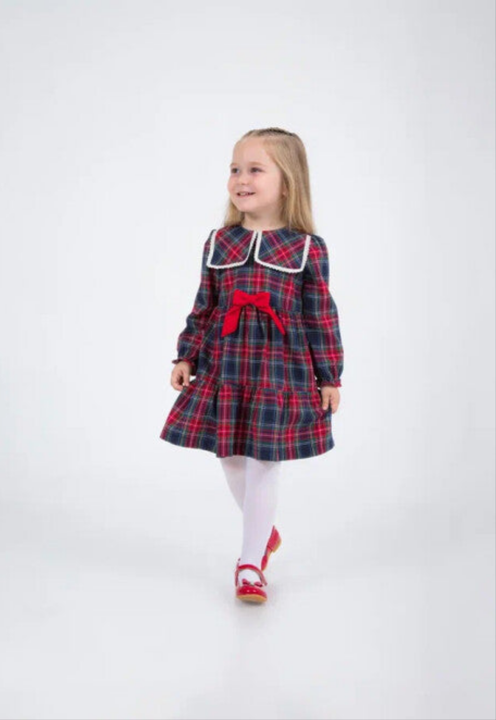 Girls Red Collar Tartan Dress