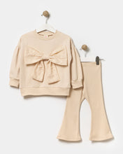 Load image into Gallery viewer, Girls Beige Bow Sweater and Ribbed Flares
