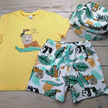 Load image into Gallery viewer, Boys Jungle themed Top and Shorts with matching Bucket hat
