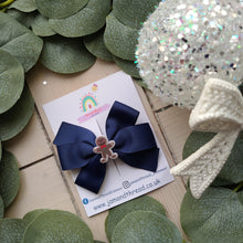 Load image into Gallery viewer, Navy Ribbon Gingerbreadman Bow
