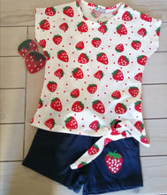 Load image into Gallery viewer, Strawberry Themed Girls Top/Shorts Set
