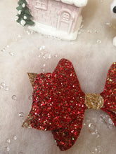 Load image into Gallery viewer, Red and Gold Sparkly Hairbow
