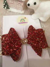 Load image into Gallery viewer, Red and Gold Sparkly Hairbow
