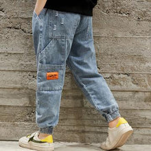 Load image into Gallery viewer, Letter solid boys jeans Blue
